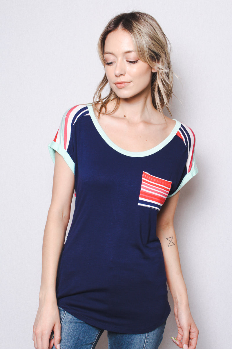 Women's Short Sleeve Round Neck Pocket Tee
