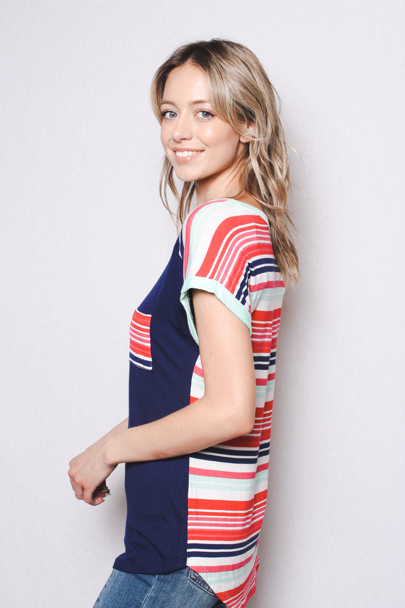 Women's Short Sleeve Round Neck Pocket Tee