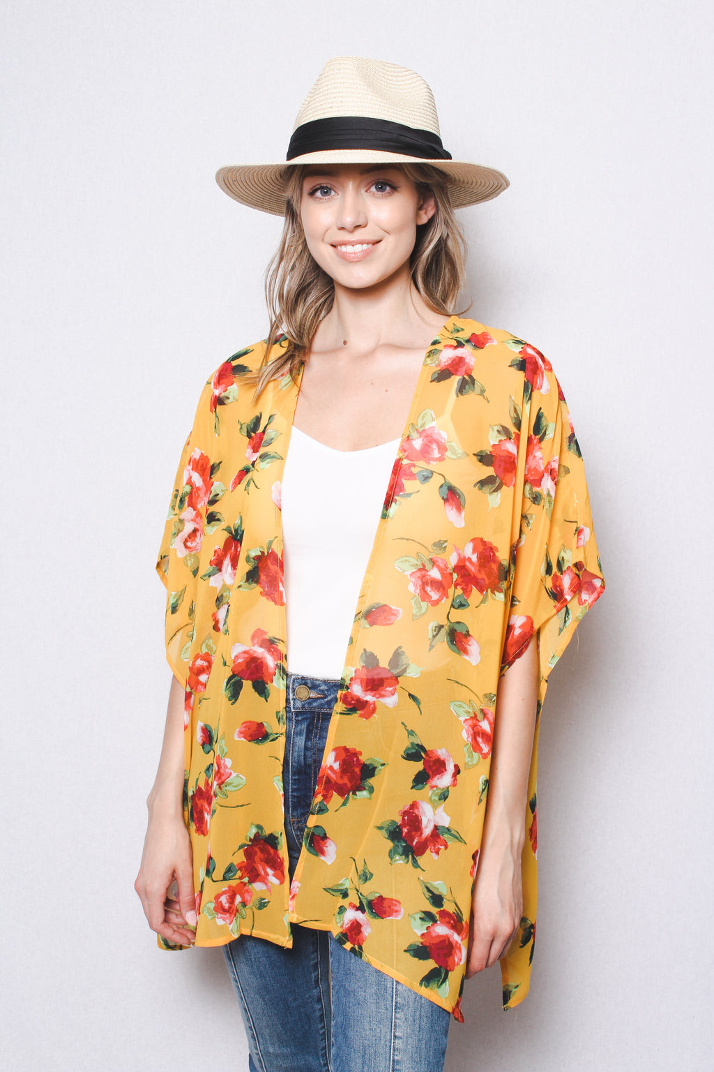Women's Floral Print Chiffon Kimono Cardigan