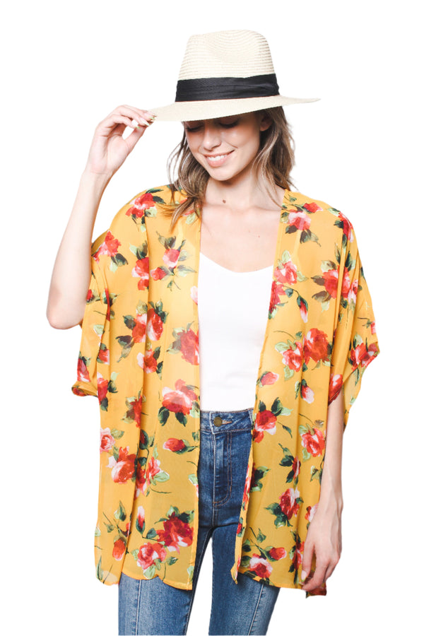 Women's Floral Print Chiffon Kimono Cardigan