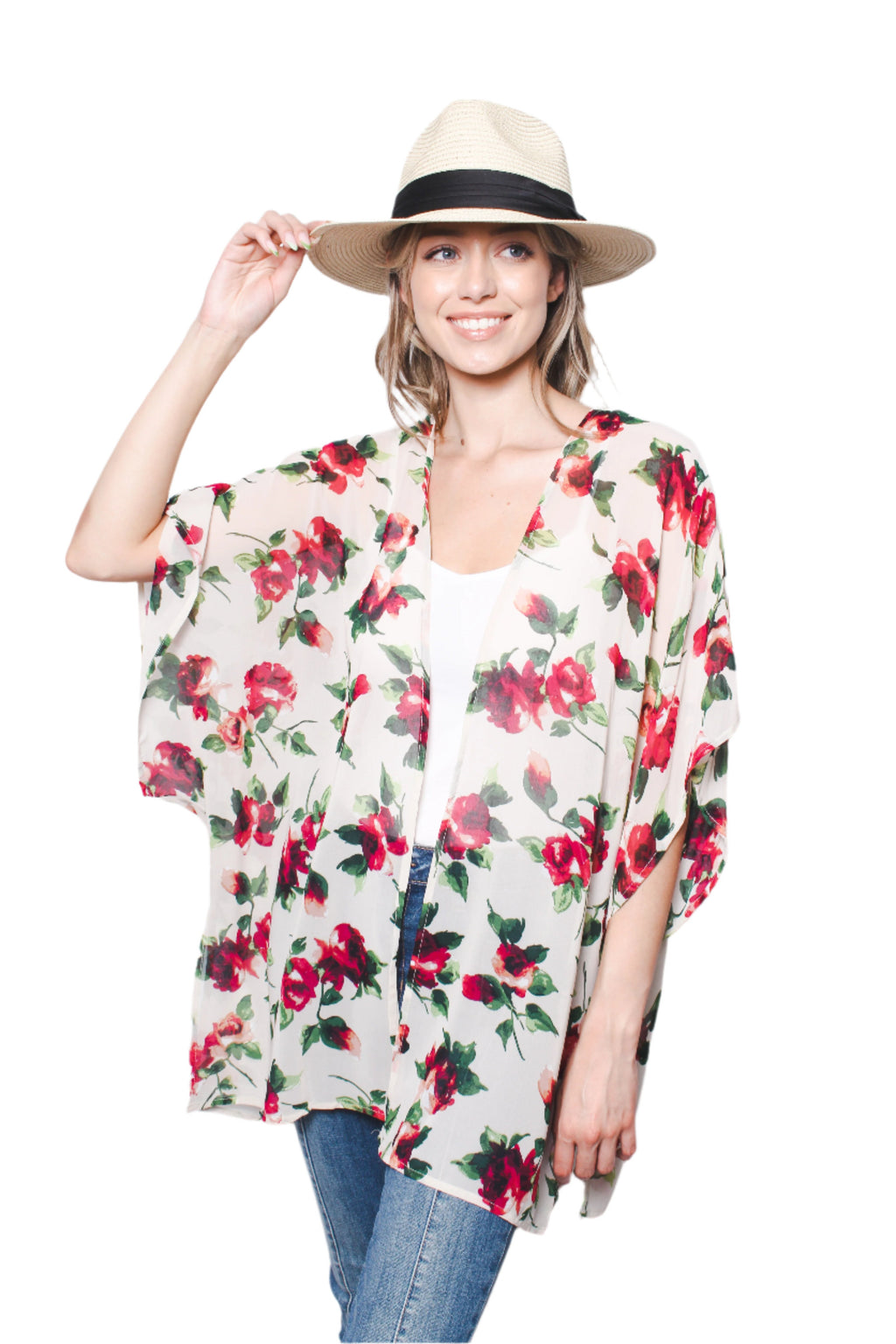 Women's Floral Print Chiffon Kimono Cardigan