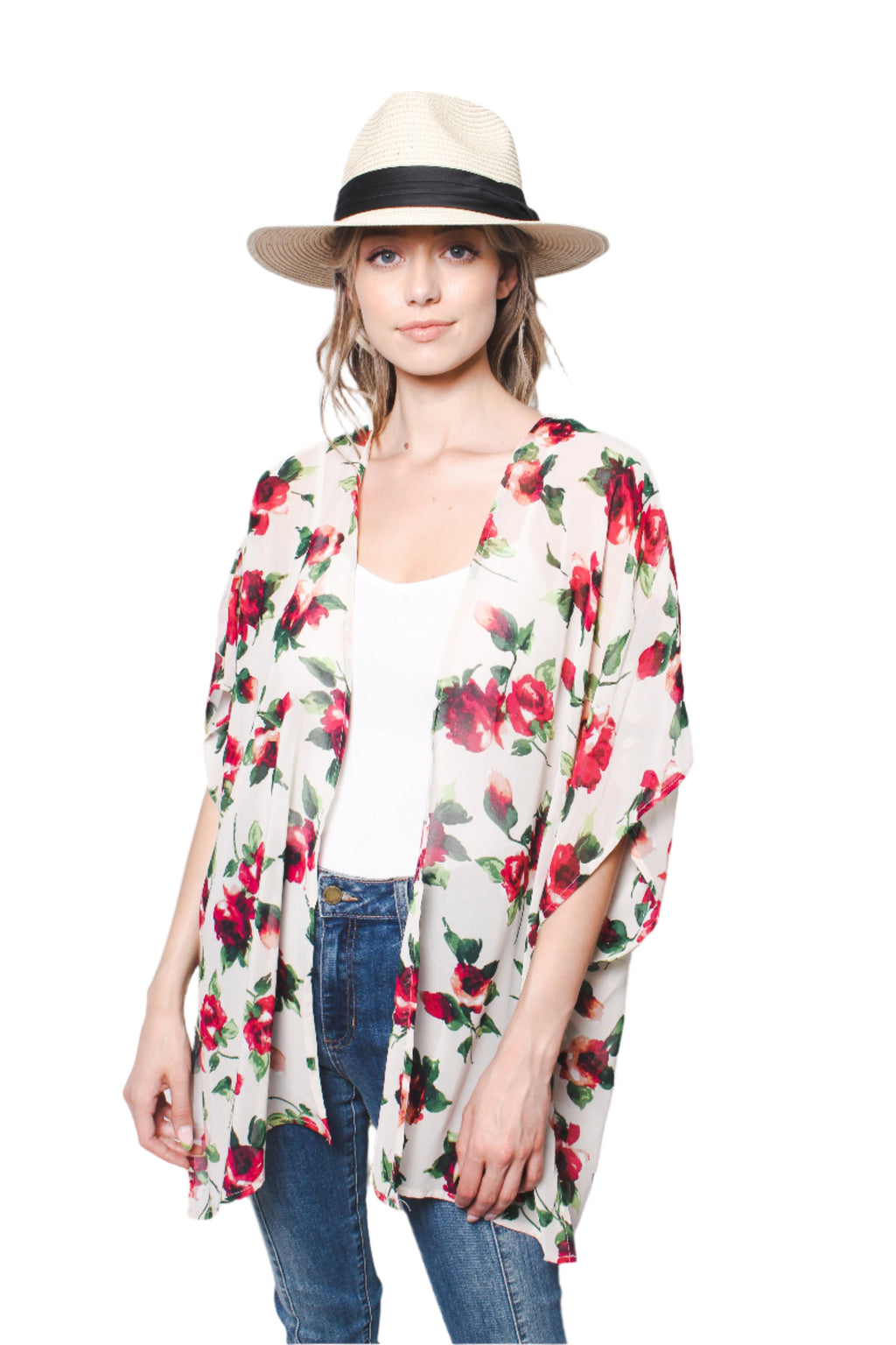 Women's Floral Print Chiffon Kimono Cardigan