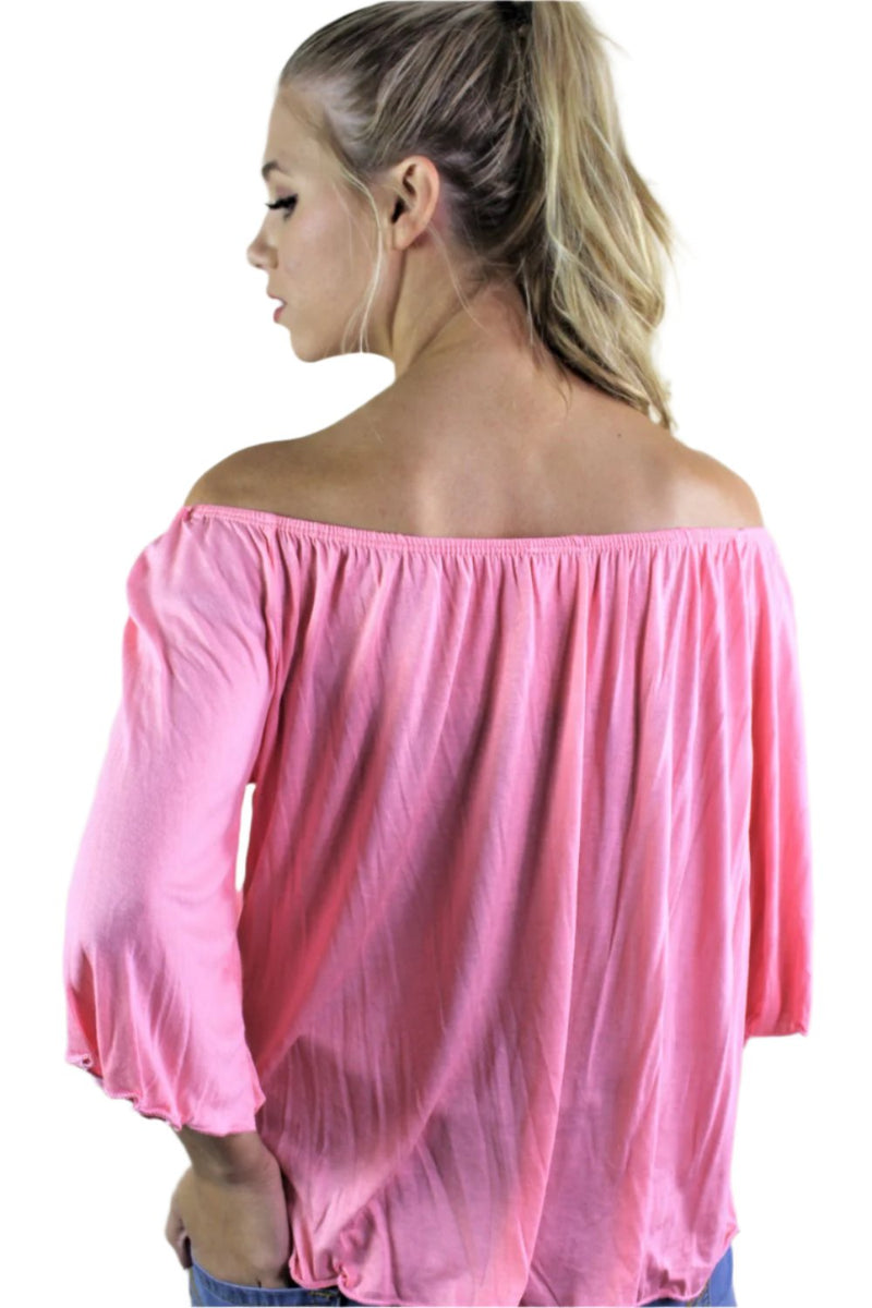 Women's Off Shoulder Solid Top with Front Knot