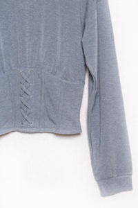 Women's Long Sleeve Corset Waist Detail Hoodie Crop Top