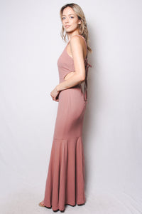 Women's Strappy Lace Up Back Mermaid Maxi Dress
