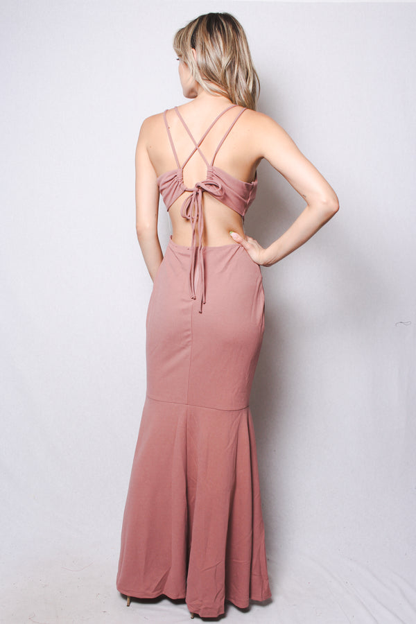 Women's Strappy Lace Up Back Mermaid Maxi Dress