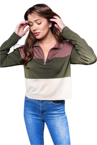 Women's Long Sleeve Half Zip Colorblock Top