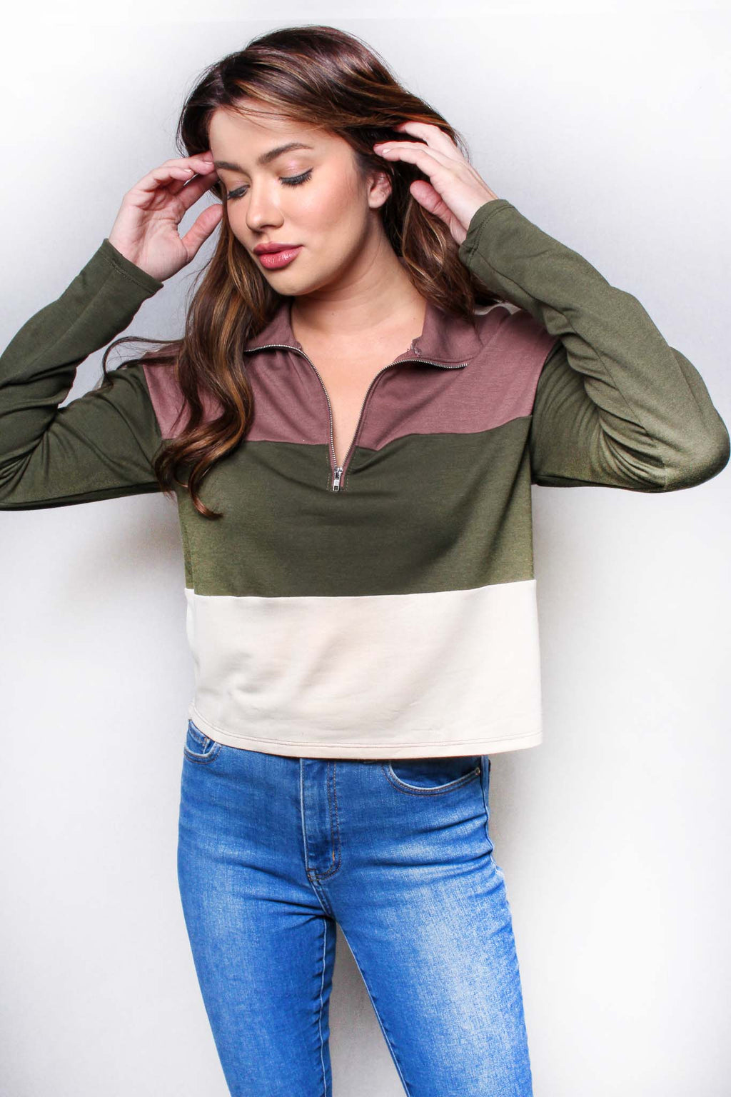 Women's Long Sleeve Half Zip Colorblock Top