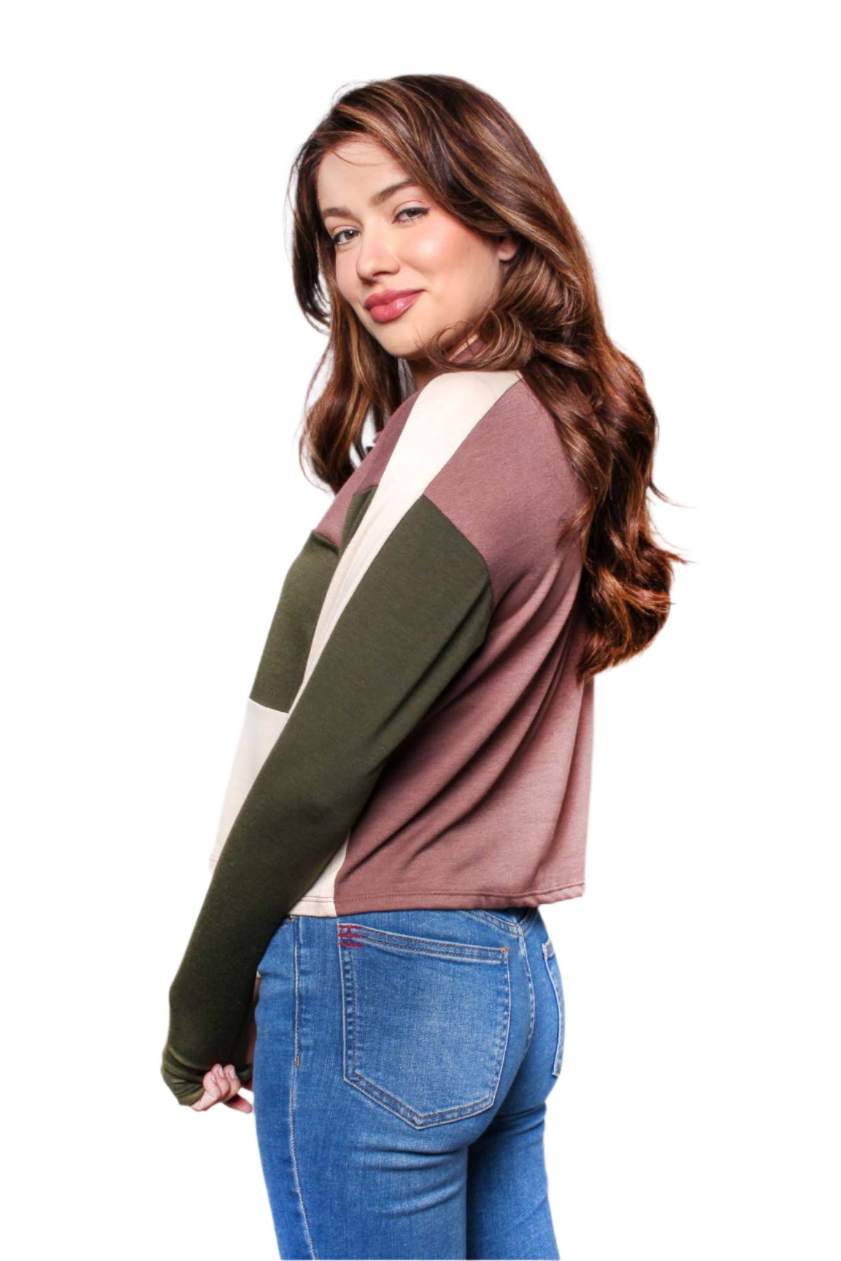 Women's Long Sleeve Half Zip Colorblock Top