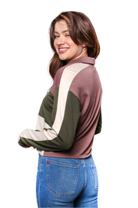 Women's Long Sleeve Half Zip Colorblock Top