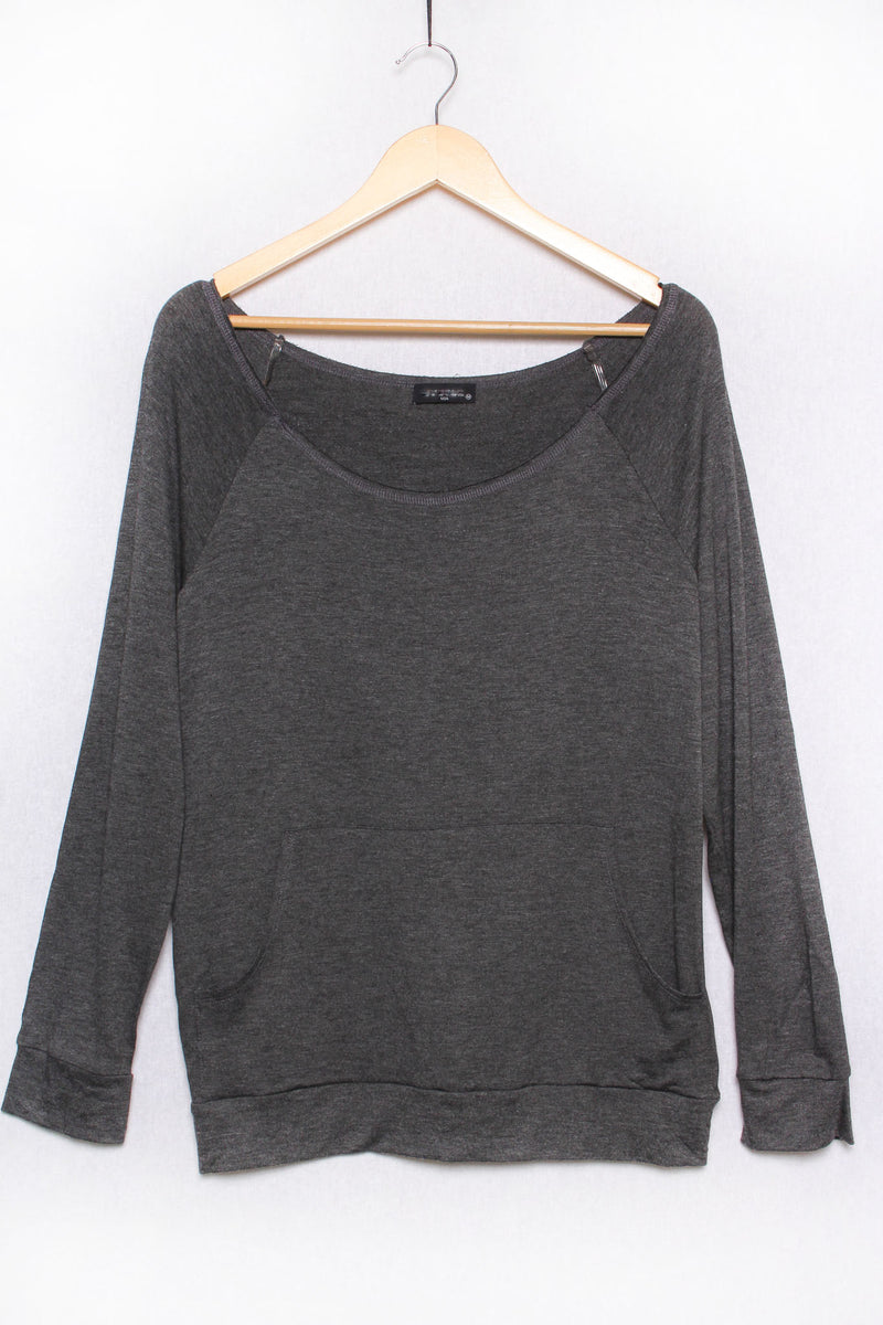 Women's Long Sleeve Carmen Neck French Terry Pocket Sweater