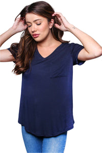 Women's Short Sleeve V Neck Front Pocket Top