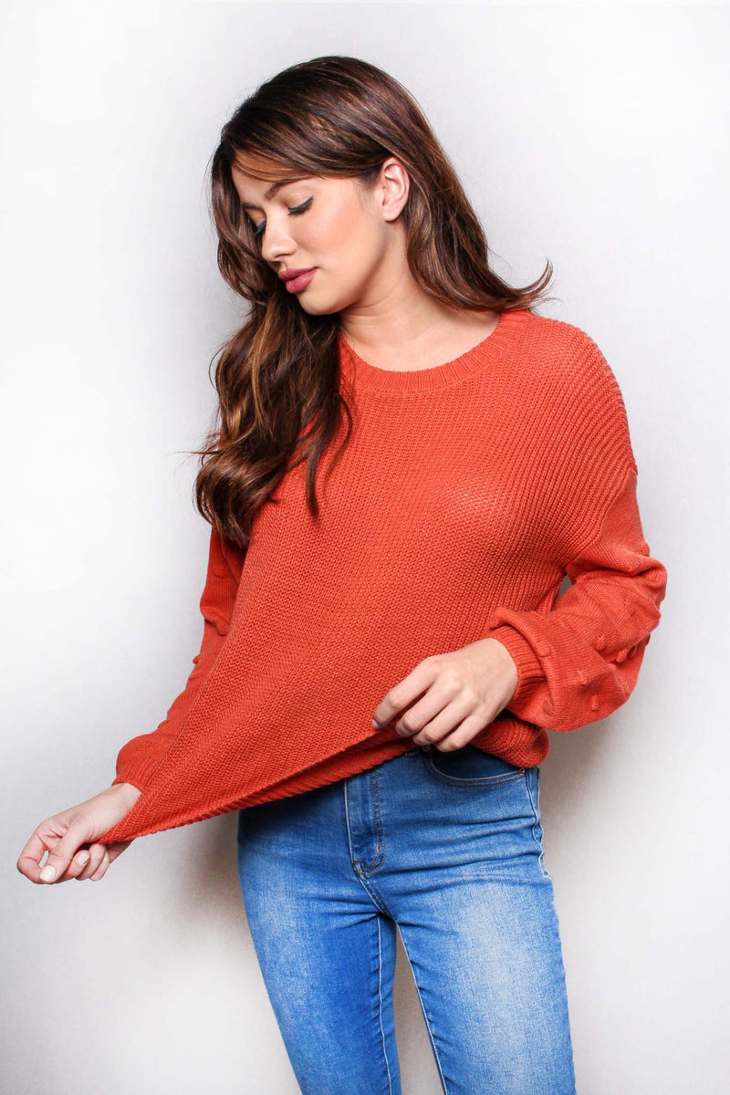 Women's Round Neck Long Sleeves Knitted Plain Sweater