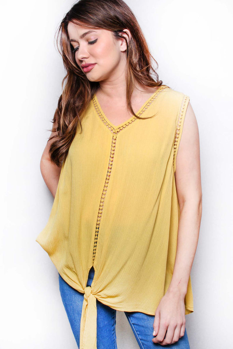 Women's Sleeveless Scoop Neck Embroidered Wrap Front Top