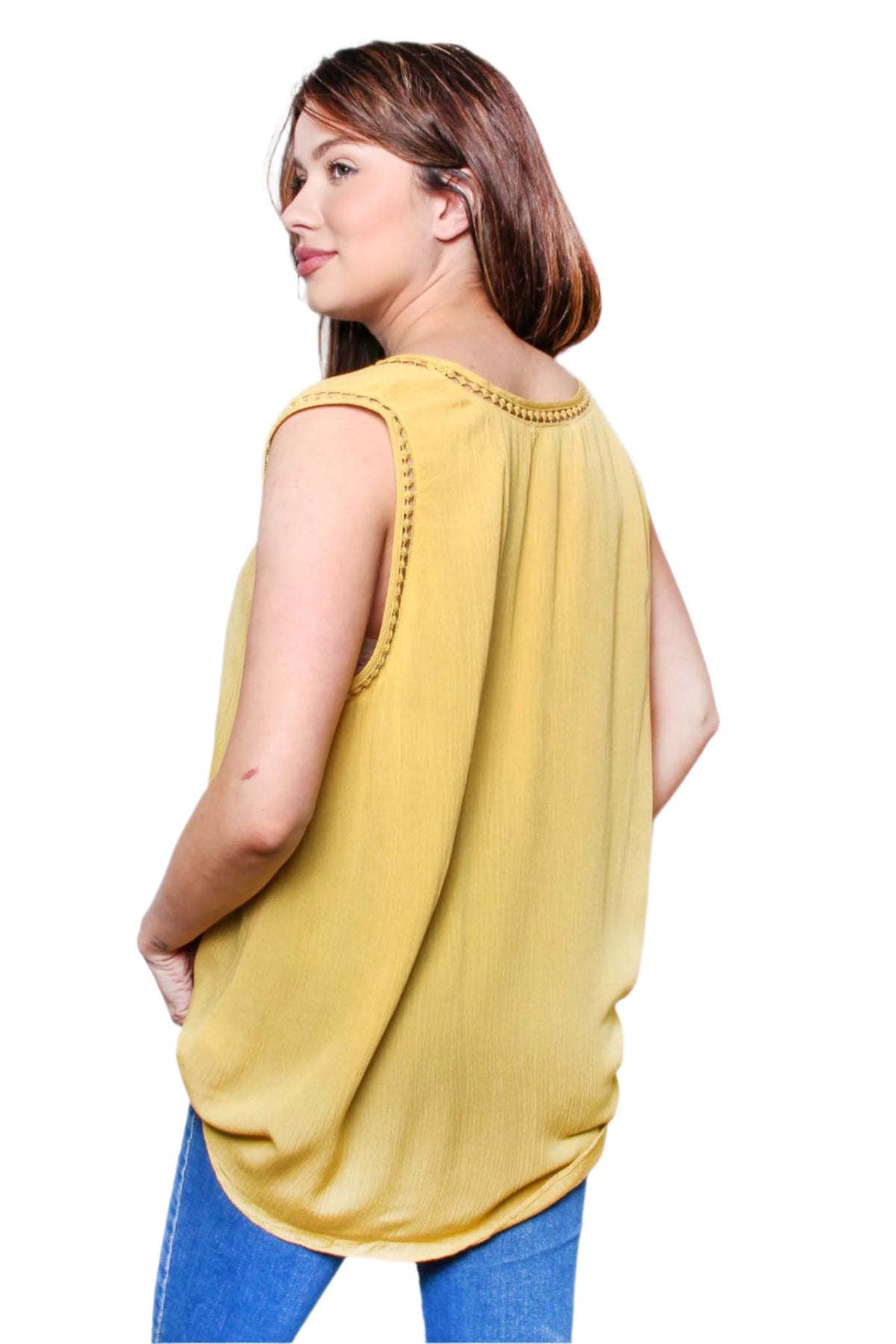 Women's Plus Sleeveless Scoop Neck Embroidered Wrap Front Top