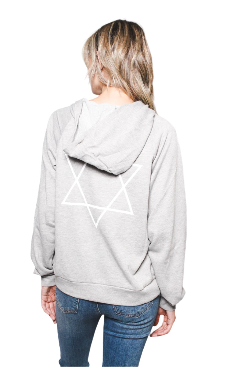 Women's Long Sleeve Hoodie w/ Front Pocket and "Star of David" Back Print