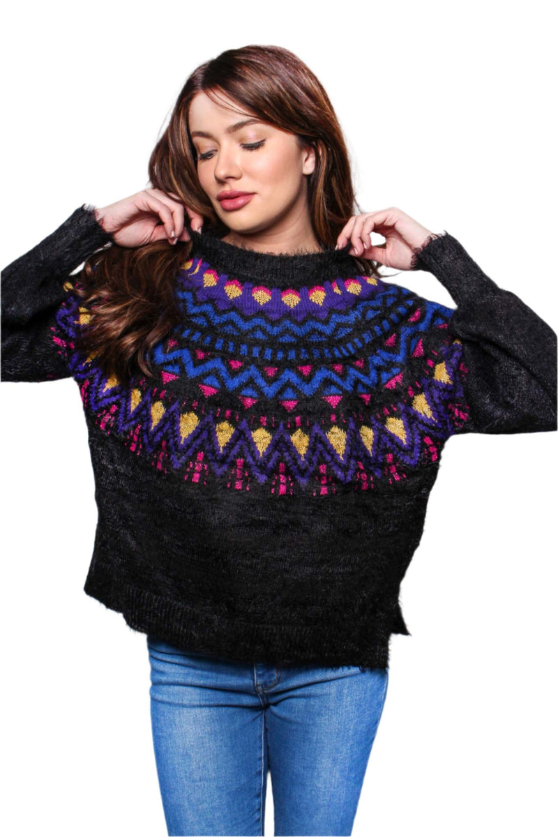 Women's Long Sleeves Crew Neck Print Knitted Sweater