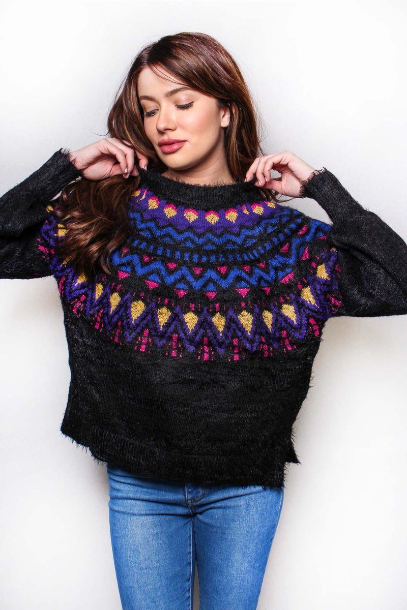 Women's Long Sleeves Crew Neck Print Knitted Sweater