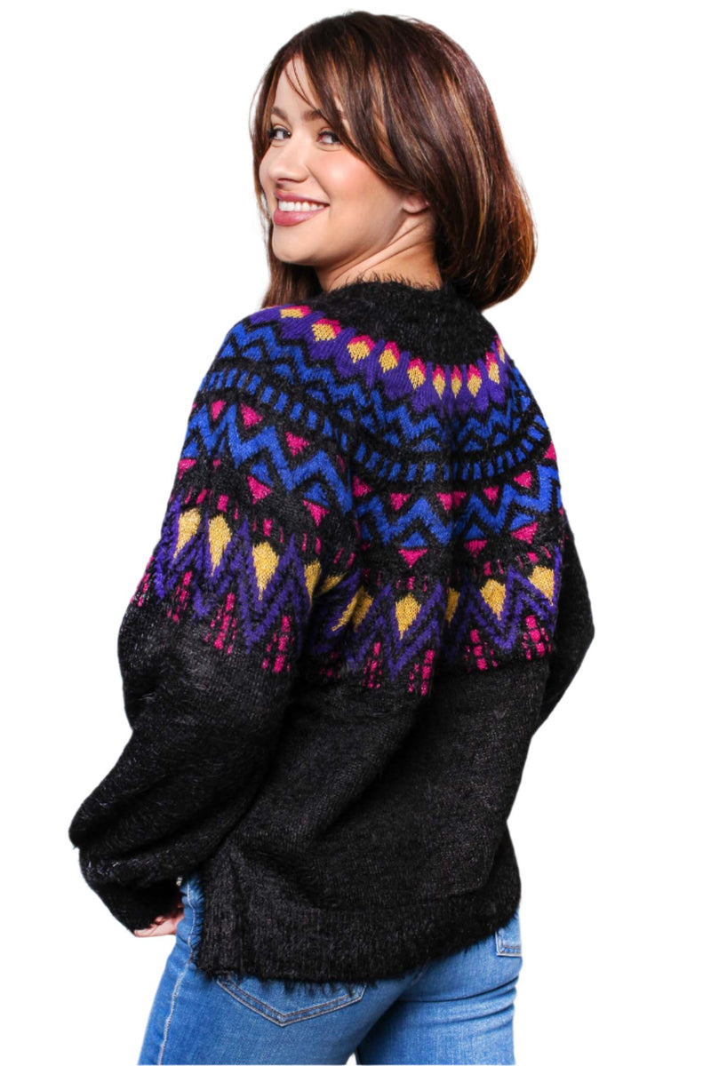 Women's Long Sleeves Crew Neck Print Knitted Sweater