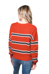 Women's Multi-Stripped Round Neck Long Sleeve Colorblock Low-Gauge Sweater