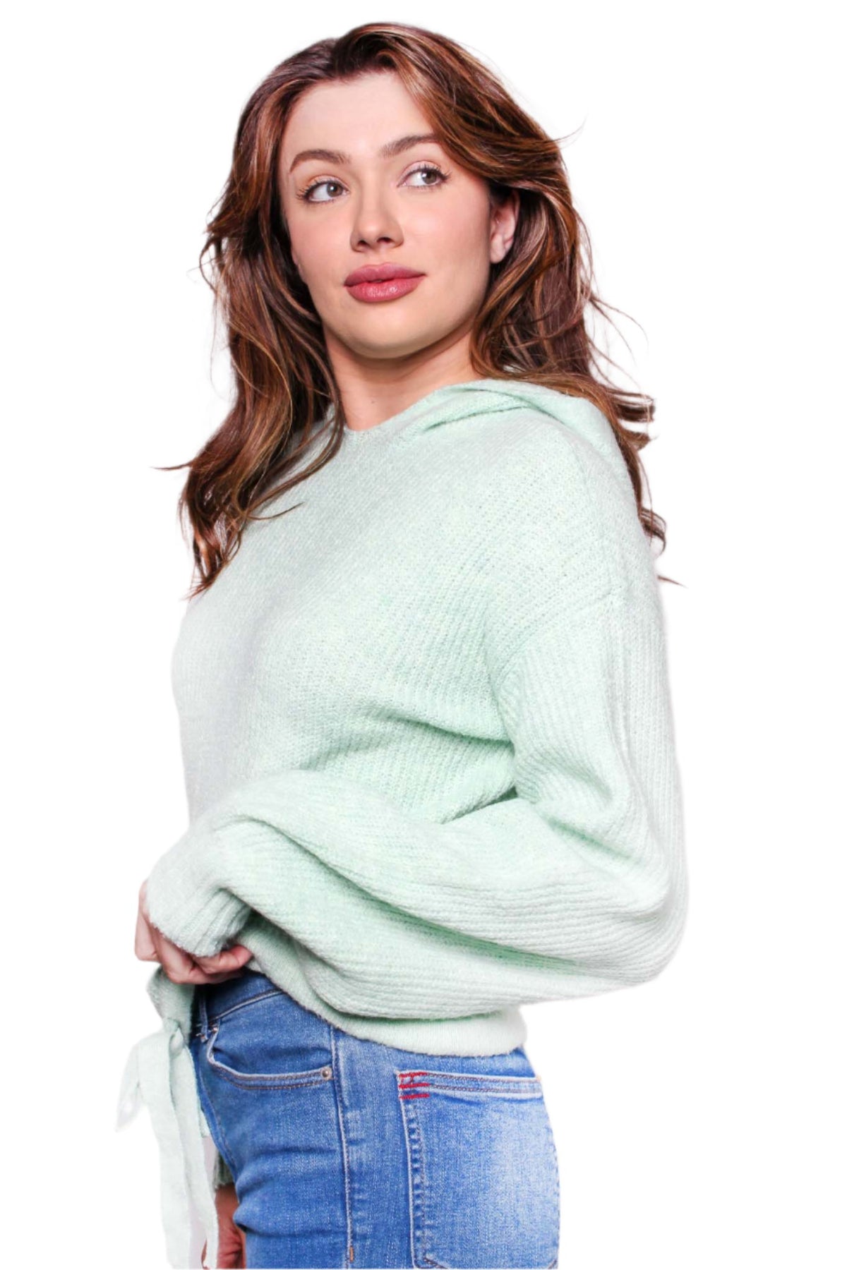 Women's Long Sleeves Drawstring Hoodie Knitted Sweater