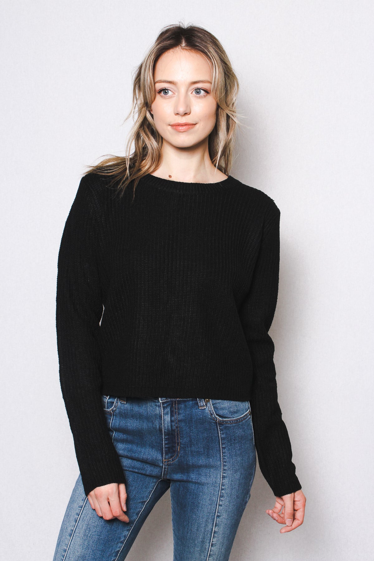 Women's Back Lace-Up Raglan Long Sleeve Low-Gauge Sweater