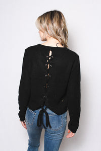 Women's Back Lace-Up Raglan Long Sleeve Low-Gauge Sweater