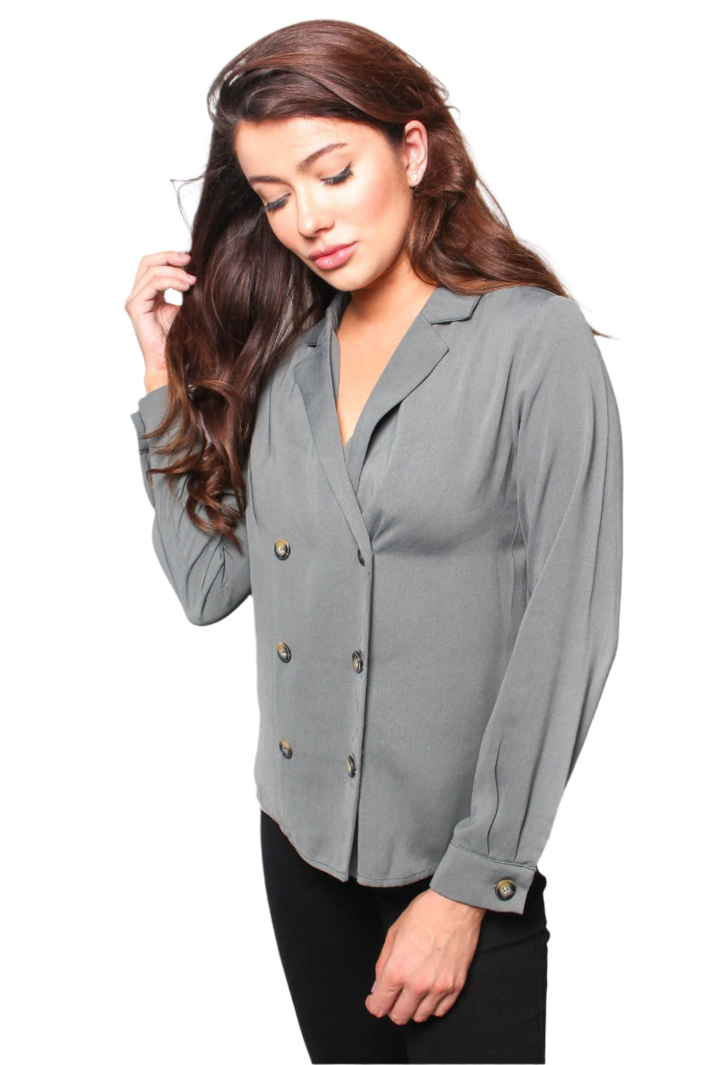 Women's Solid Long Sleeve Double Breasted Blazer