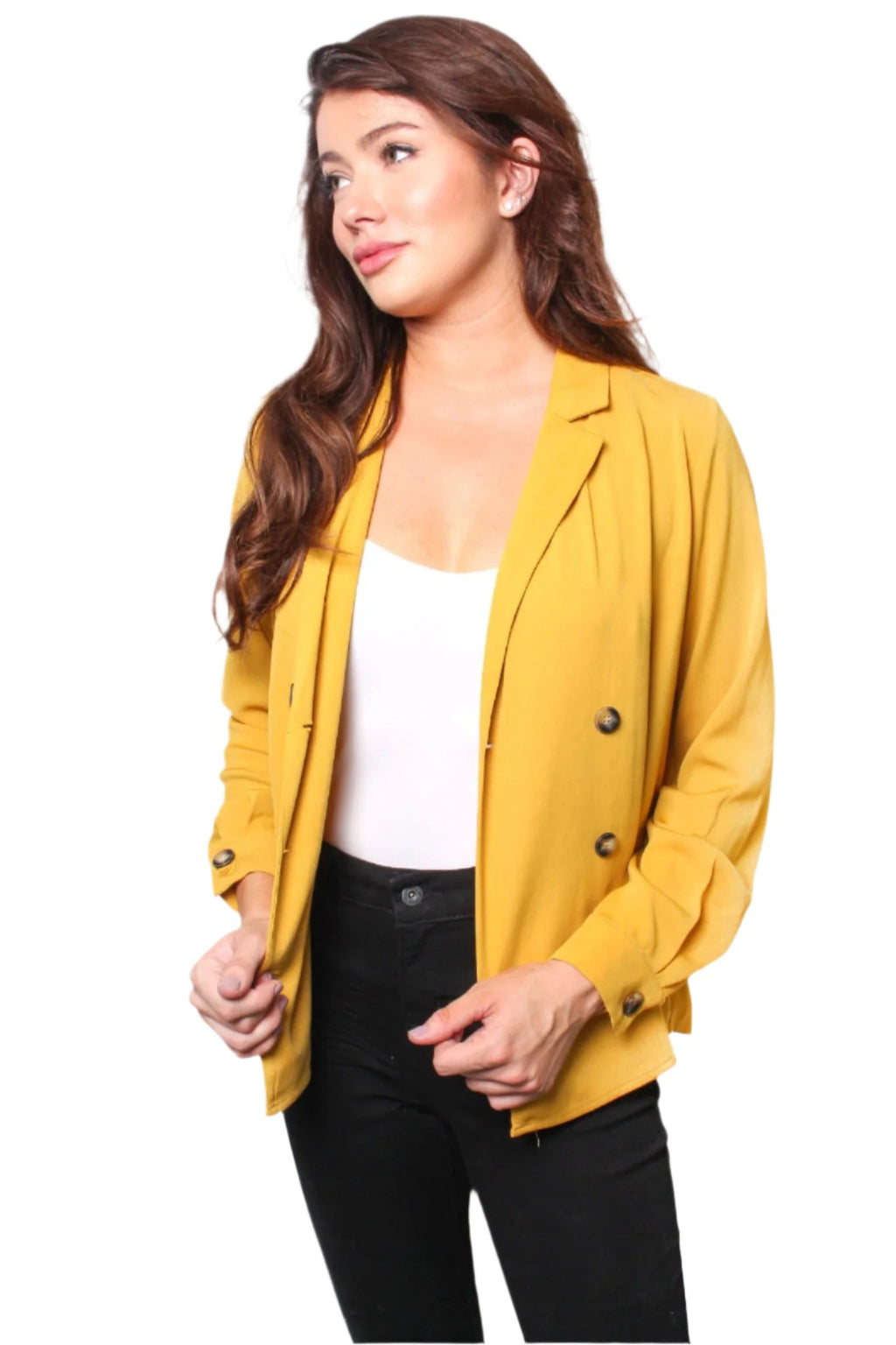 Women's Solid Long Sleeve Double Breasted Blazer