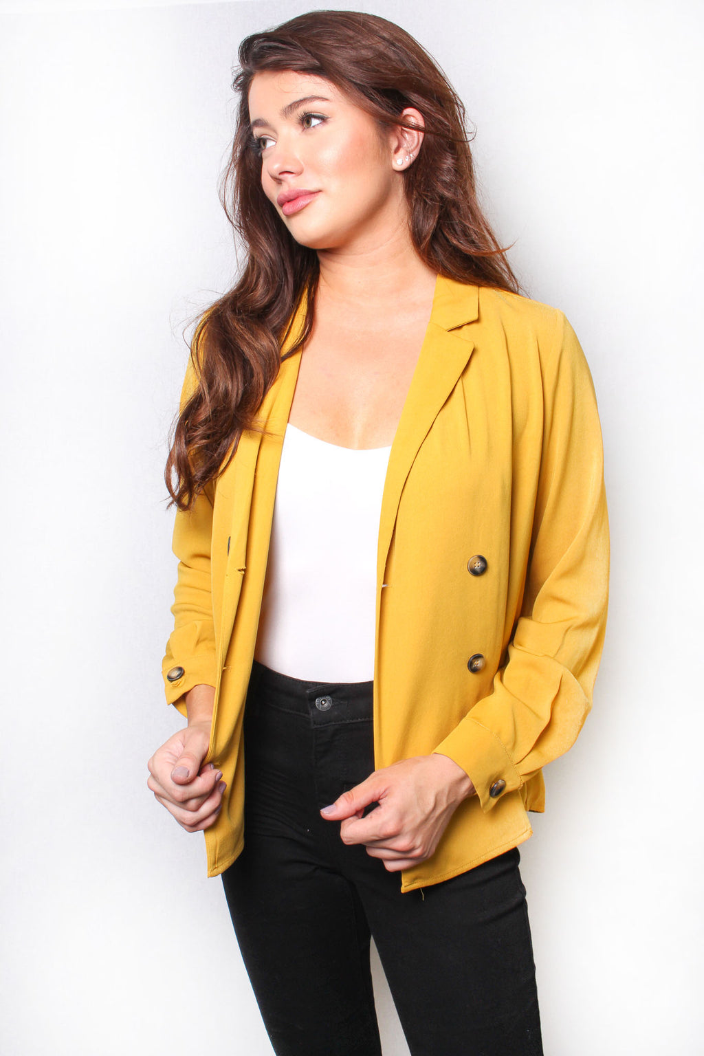 Women's Solid Long Sleeve Double Breasted Blazer