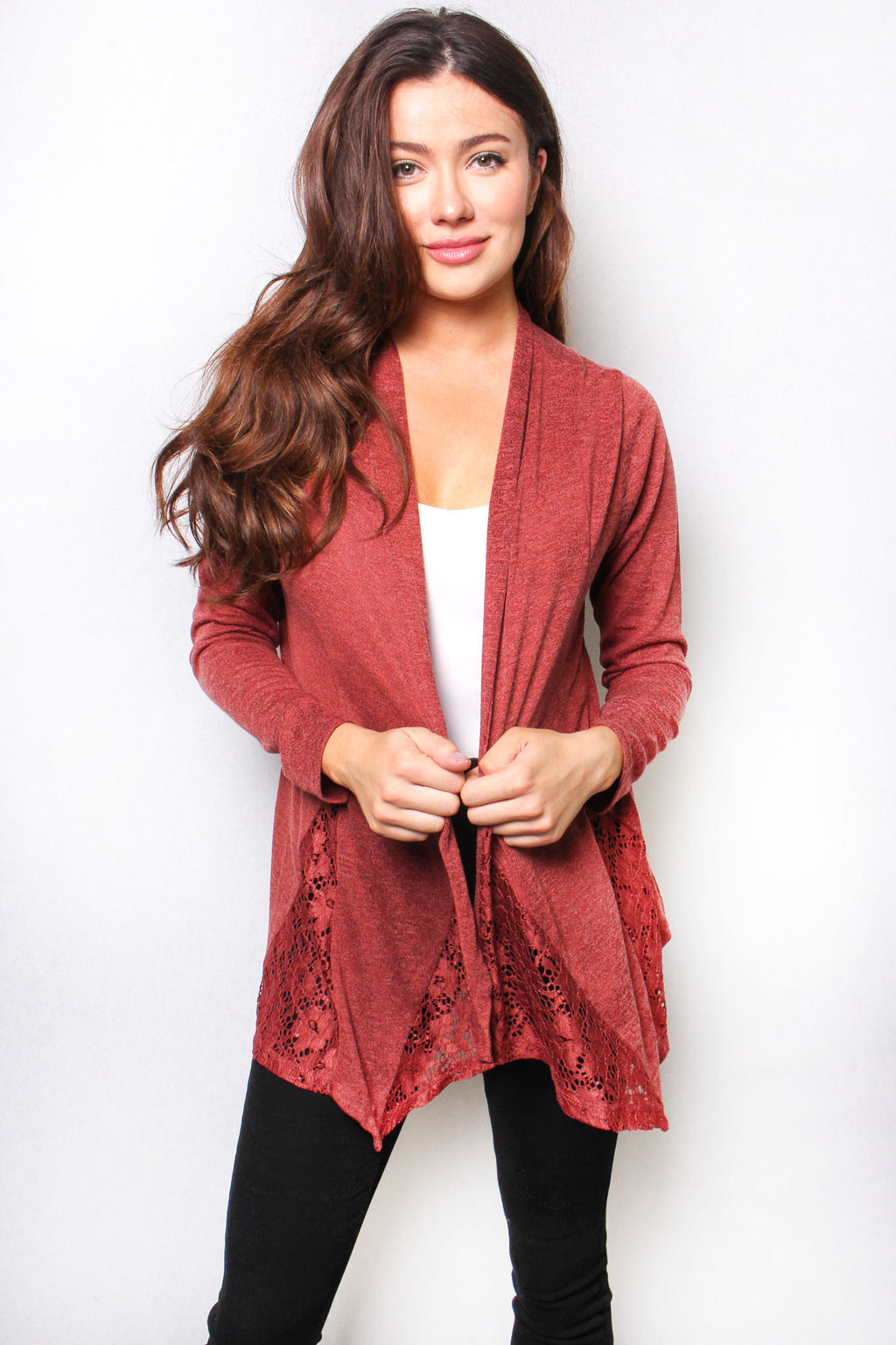 Women’s Long Sleeve Open Front Lace Embellished Cardigan