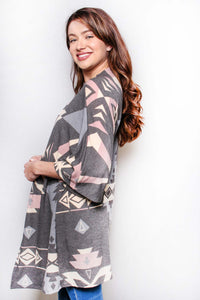 Women's Plus 3/4 Sleeves Printed Cardigan