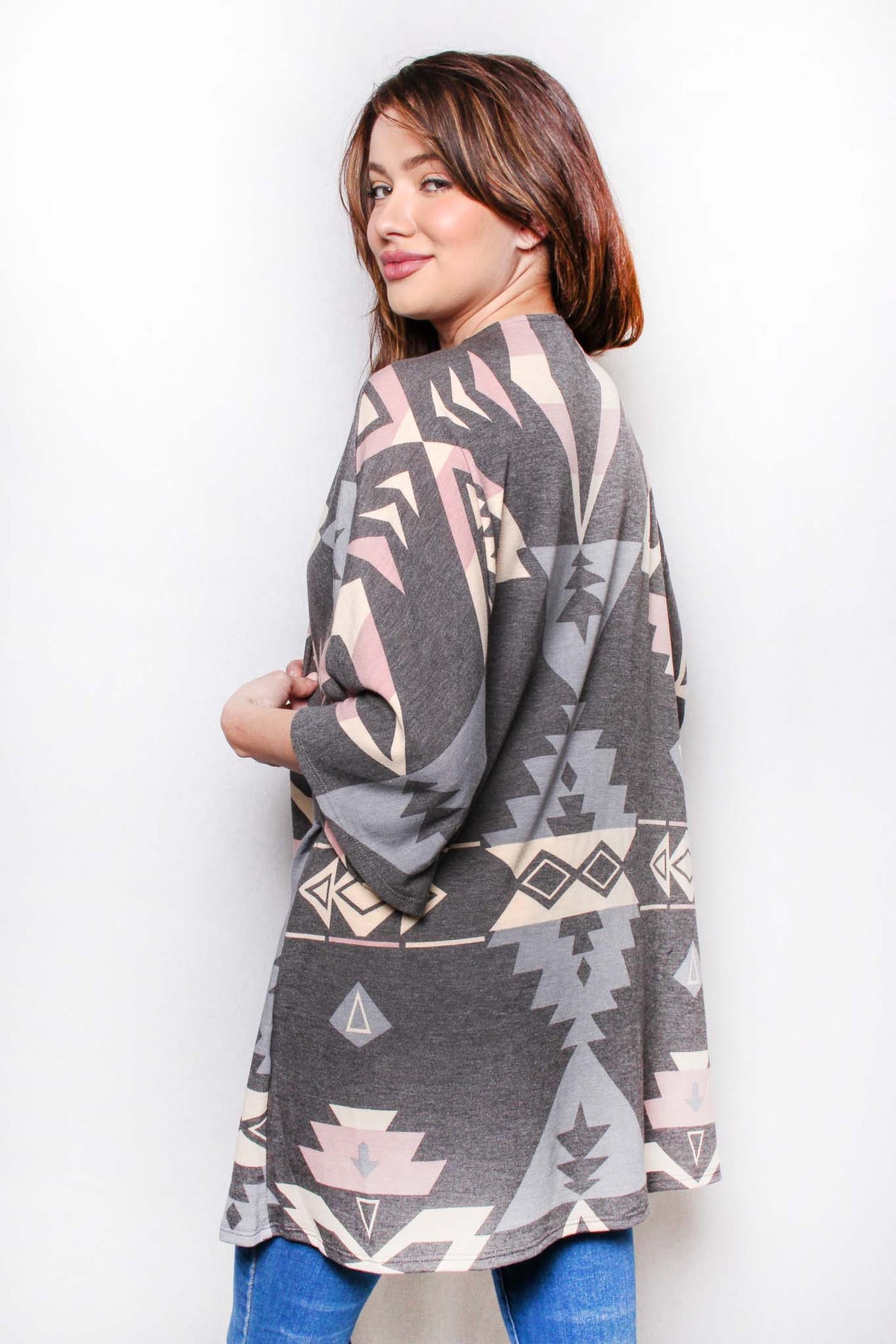 Women's Plus 3/4 Sleeves Printed Cardigan