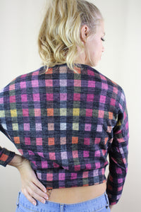 Women's Long Sleeve Checkered Crop Top