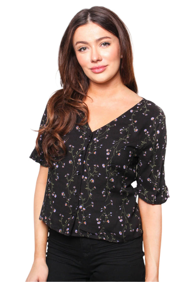 Women's Long Sleeve Floral Print Button Down Top