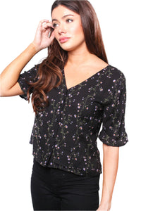 Women's Long Sleeve Floral Print Button Down Top