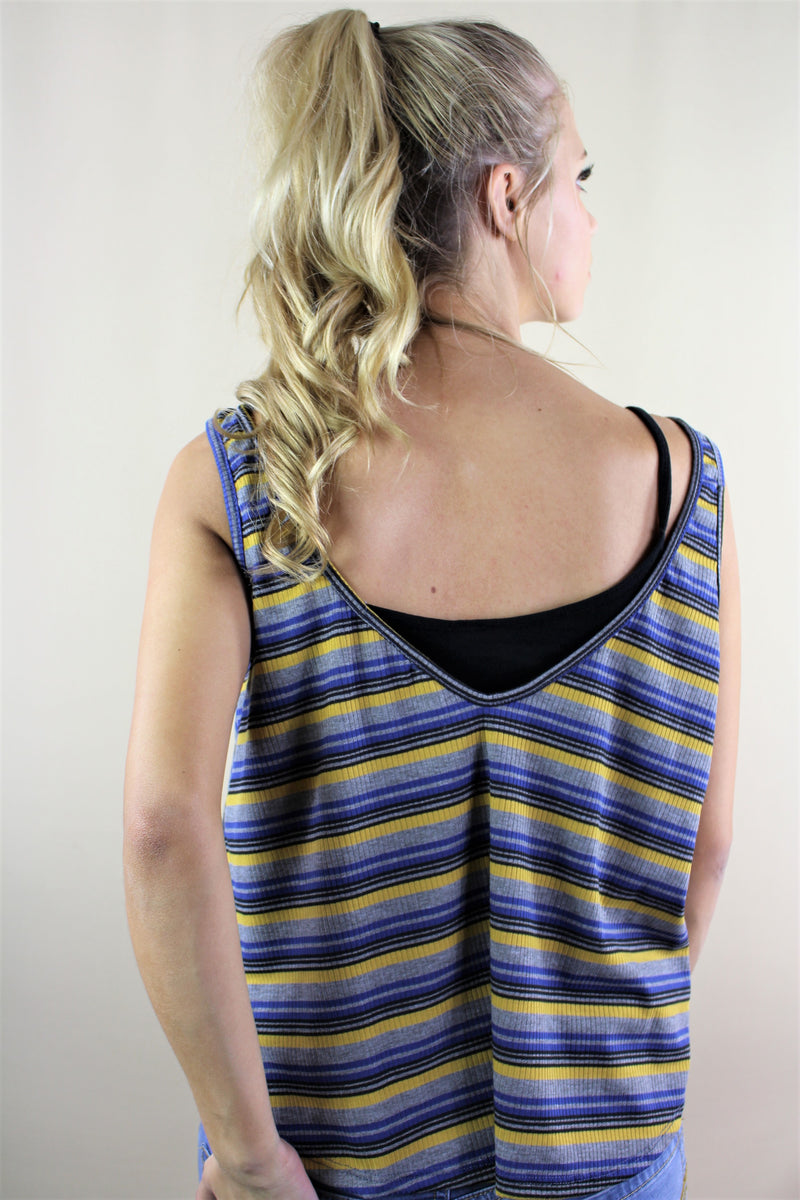 Women's Sleeveless Stripe Deep V Neck Tank Top