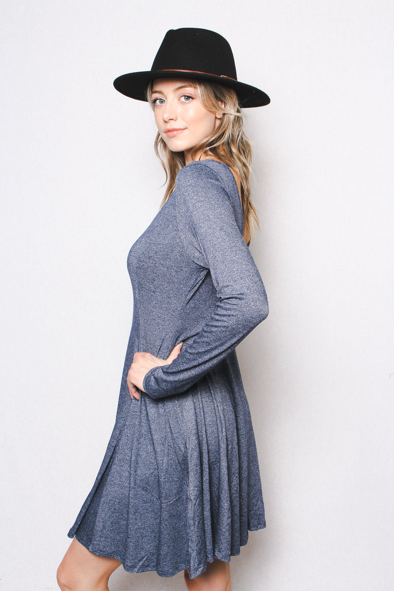 Women's Long Sleeve Scoop Neck Mini Dress