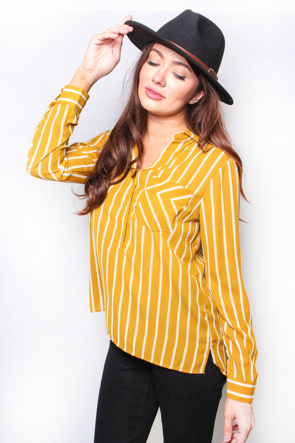 Women's Long Sleeve Striped Pocket Top