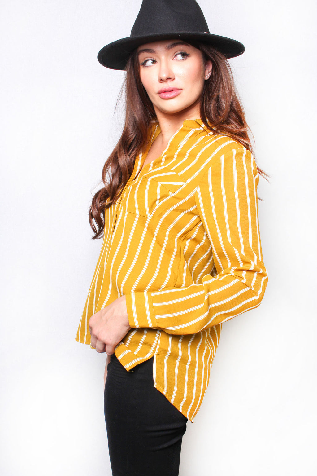 Women's Long Sleeve Striped Pocket Top