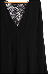 Women's Long Sleeve Deep V Neck Crochet Back Dress