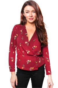 Women's Long Sleeve Floral Print Button Embellished Top