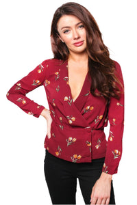 Women's Long Sleeve Floral Print Button Embellished Top