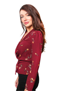 Women's Long Sleeve Floral Print Button Embellished Top