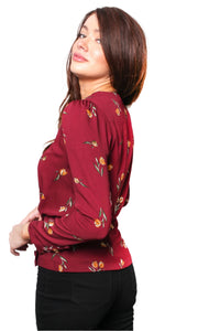 Women's Long Sleeve Floral Print Button Embellished Top