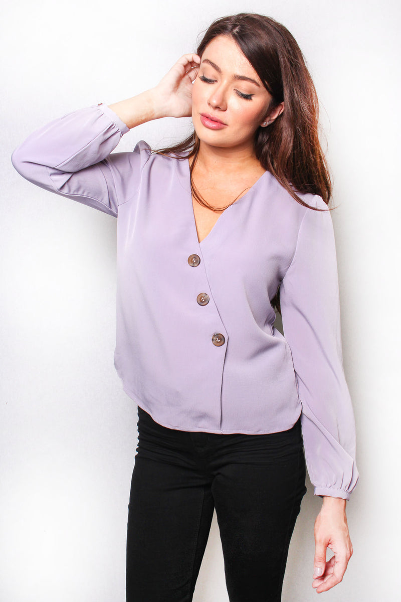 Women's Solid Long Sleeve Button Down Top