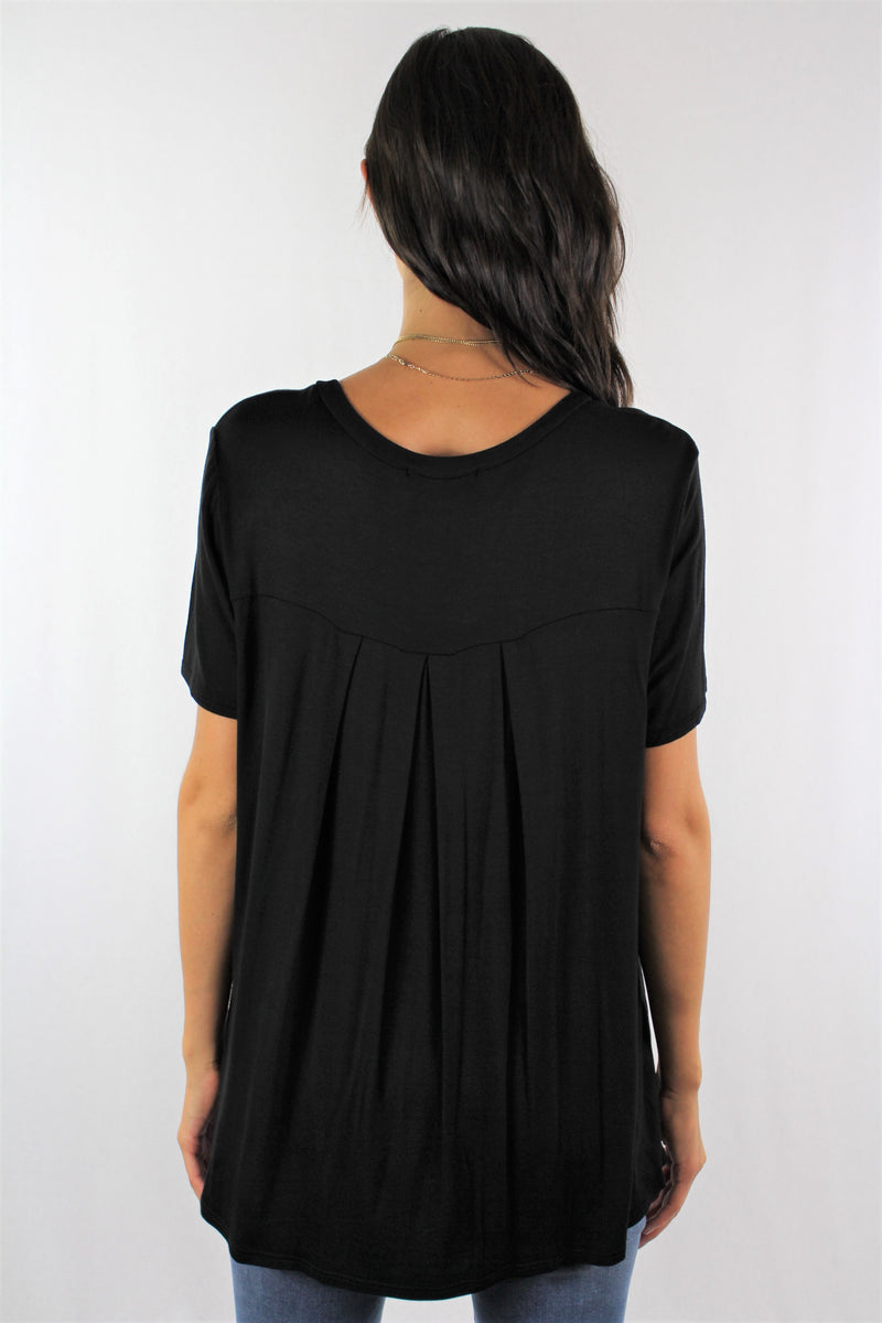 Short Sleeve Round Neck Top with Pleated Back