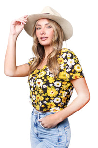 Women's Short Sleeve Scoop Neck Floral Print Crop Top