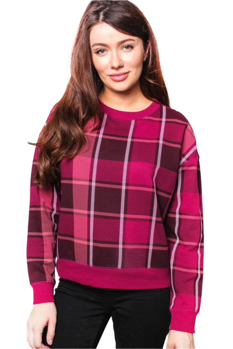 Women's Round Neck Long Sleeve Checkered Sweater