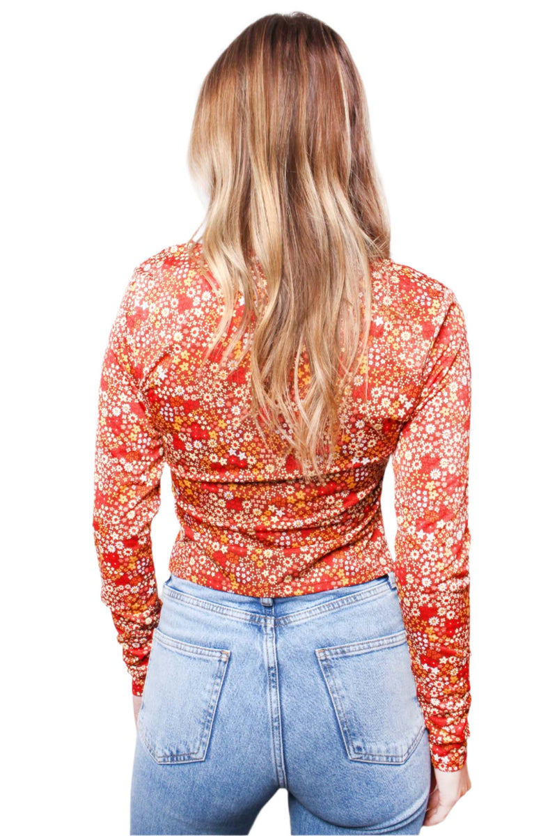 Women's Long Sleeve Crisscross Front Floral Print Top